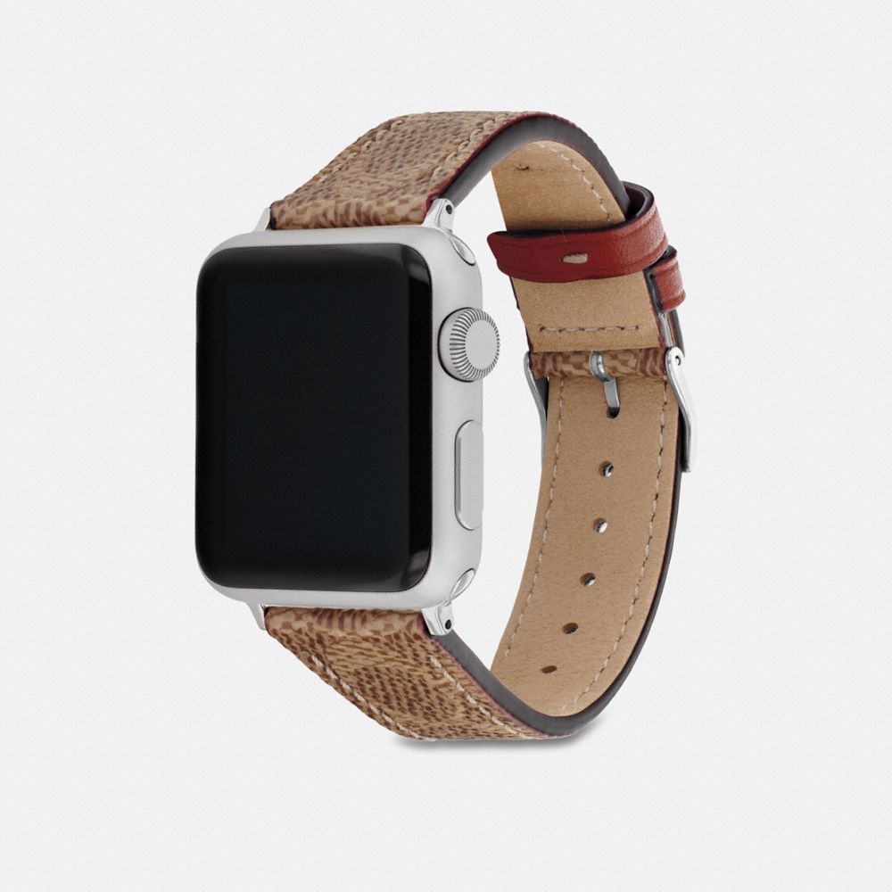COACH®,APPLE WATCH® STRAP, 38MM AND 40MM,Stainless Steel,Tan,Angle View