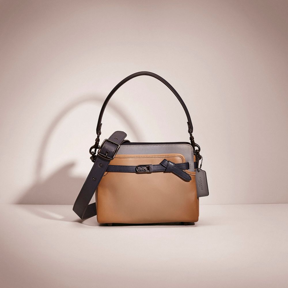 COACH®,RESTORED TATE CARRYALL IN COLORBLOCK,Glovetanned Leather,Medium,Pewter/Taupe Granite Multi,Front View