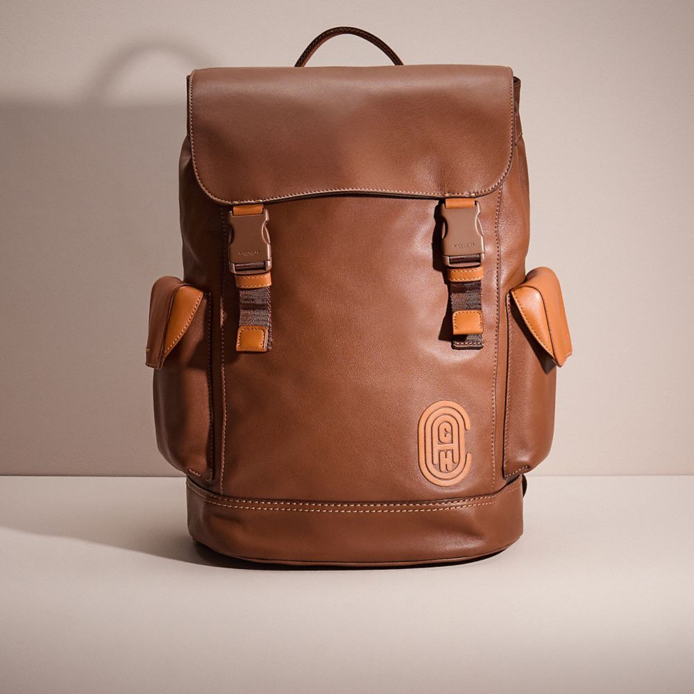 COACH®,RESTORED RIVINGTON BACKPACK,Smooth Leather,Small,Black Copper Finish/Dark Saddle/Vintage Ginger,Front View