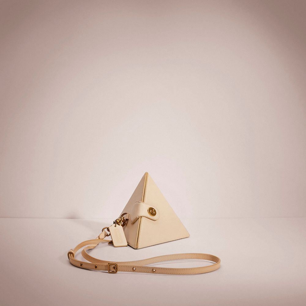 COACH®,RESTORED CITY BLOCKS TRIANGLE BAG,Smooth Leather,Small,Brass/Ivory,Front View