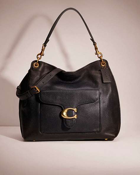 COACH®,RESTORED TABBY HOBO,Polished Pebble Leather,Large,Brass/Black,Front View