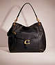 COACH®,RESTORED TABBY HOBO,Polished Pebble Leather,Large,Brass/Black,Front View
