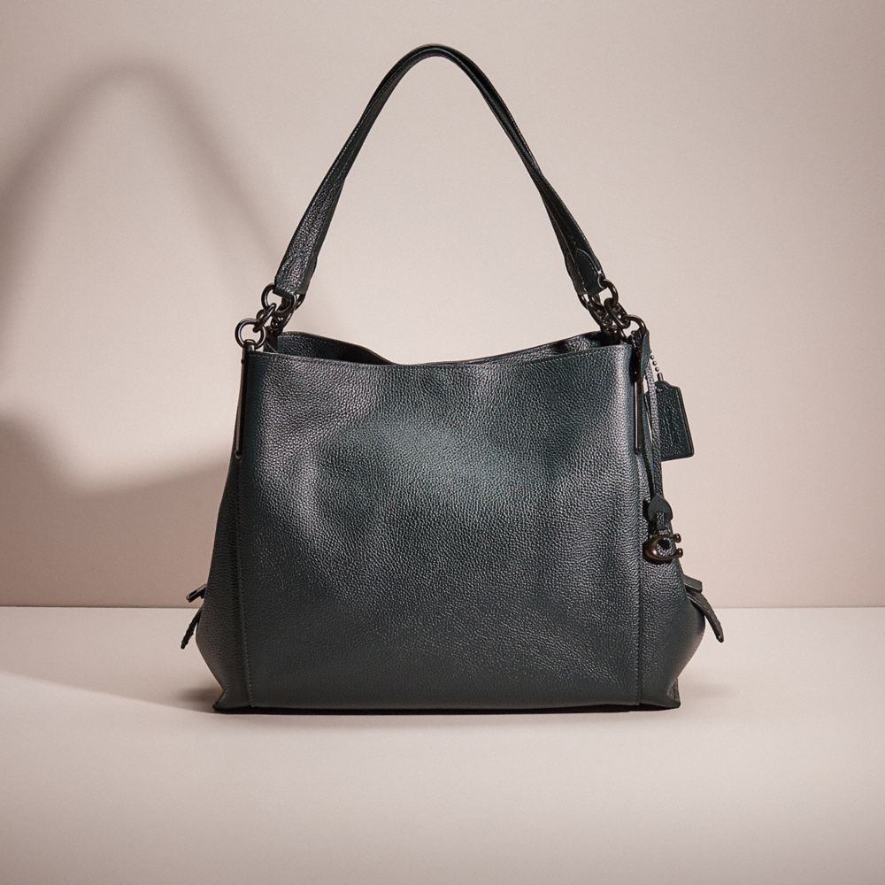 COACH®,RESTORED DALTON 31,Refined Pebble Leather,Large,Pewter/Pine Green,Front View