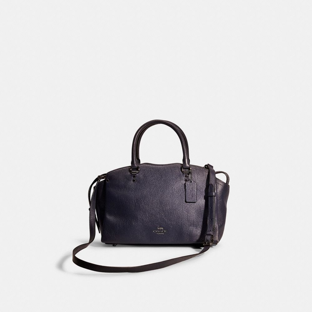 COACH®,RESTORED COACH DREW SATCHEL WITH SNAKESKIN DETAIL,Snakeskin Leather,Medium,Gunmetal/Midnight Navy,Front View