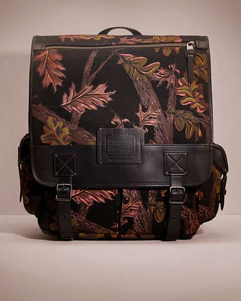 COACH®,RESTORED SCOUT BACKPACK WITH OAK LEAF PRINT,Smooth Leather,Small,Black Copper/Black,Front View