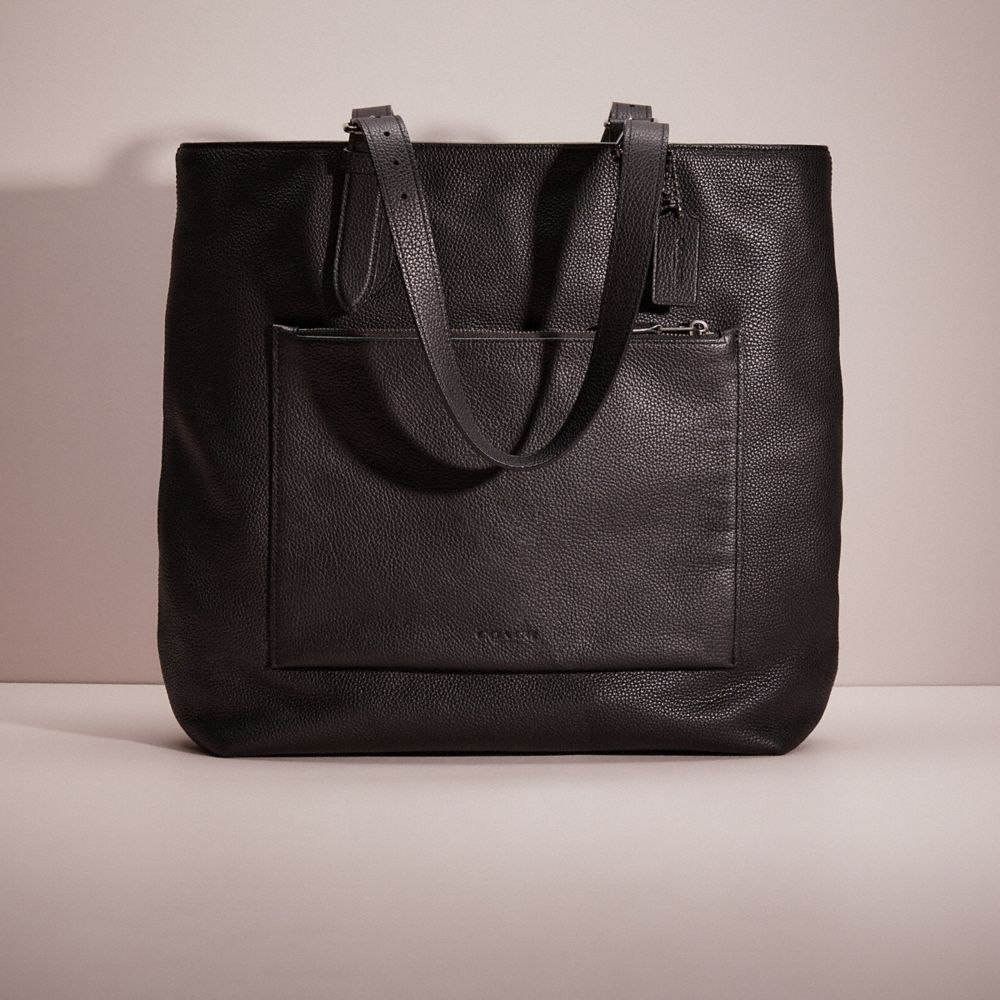 COACH®,RESTORED METROPOLITAN SOFT TOTE,Polished Pebble Leather,Large,Gunmetal/Black,Front View