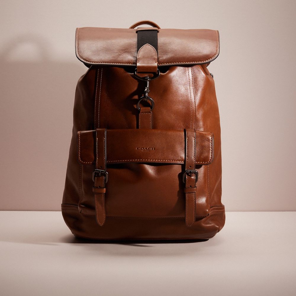 COACH®,RESTORED BLEECKER BACKPACK,Smooth Leather,Large,Black Copper/Dark Saddle,Front View