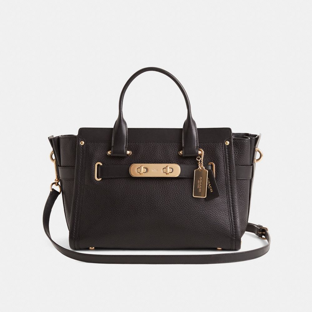 COACH®,Restored Coach Swagger,Leather,Satchel,Metal,Logo,Work,,Front View