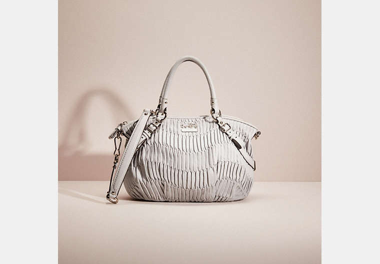 COACH®,RESTORED SOPHIA SATCHEL,Smooth Leather,Small,Y2K,Silver/Pearl Grey,Front View