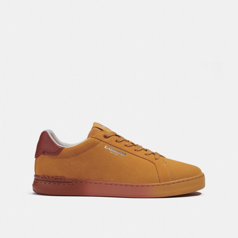 COACH®,CLIP LOW TOP SNEAKER,Suede,Rust/Bright Mandarin,Angle View