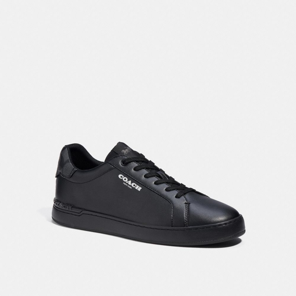 COACH®,CLIP LOW TOP SNEAKER WITH SIGNATURE CANVAS,Black,Front View