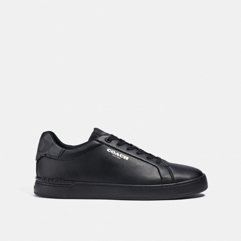 COACH®,CLIP LOW TOP SNEAKER WITH SIGNATURE CANVAS,Black,Angle View
