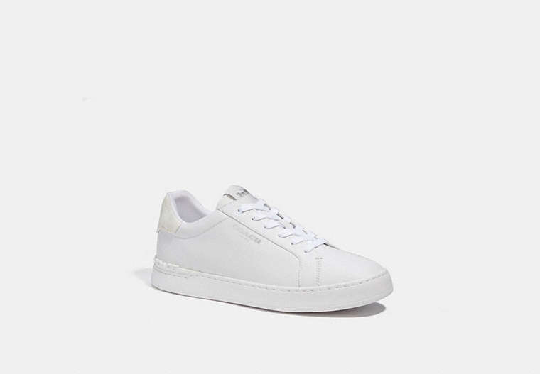 COACH®,CLIP LOW TOP SNEAKER WITH SIGNATURE CANVAS,Signature Coated Canvas,Optic White,Front View