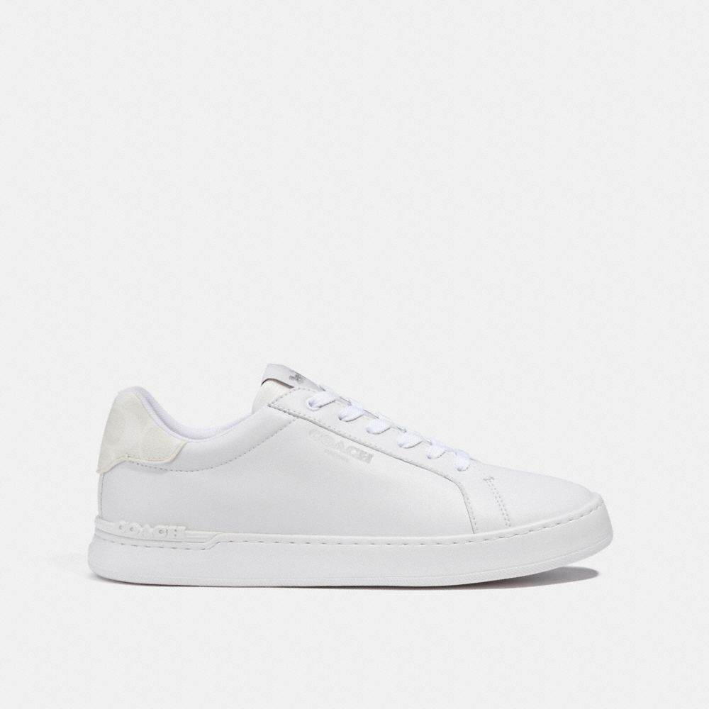 COACH®,CLIP LOW TOP SNEAKER WITH SIGNATURE CANVAS,Optic White,Angle View