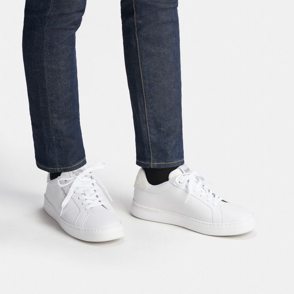COACH®,Clip Low Top Sneaker With Signature Canvas,Rubber,Leather,Canvas,Casual,Logo,Work,White,Detail View