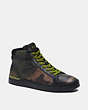 COACH®,CLIP HIGH TOP SNEAKER IN SIGNATURE CANVAS WITH CAMO PRINT,Camo Green,Front View