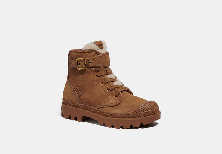 COACH®,TROOPER MID TOP BOOT,Suede,Coconut/Natural,Front View