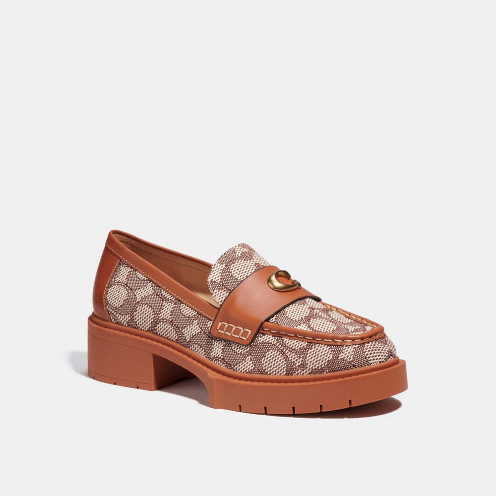 COACH®,LEAH LOAFER IN SIGNATURE JACQUARD,Signature Jacquard,Cocoa/Burnished Amber,Front View