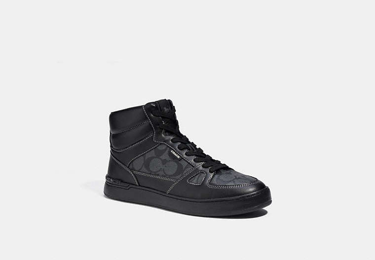 COACH®,CLIP COURT HIGH TOP SNEAKER IN SIGNATURE CANVAS,Signature Coated Canvas,Black,Front View