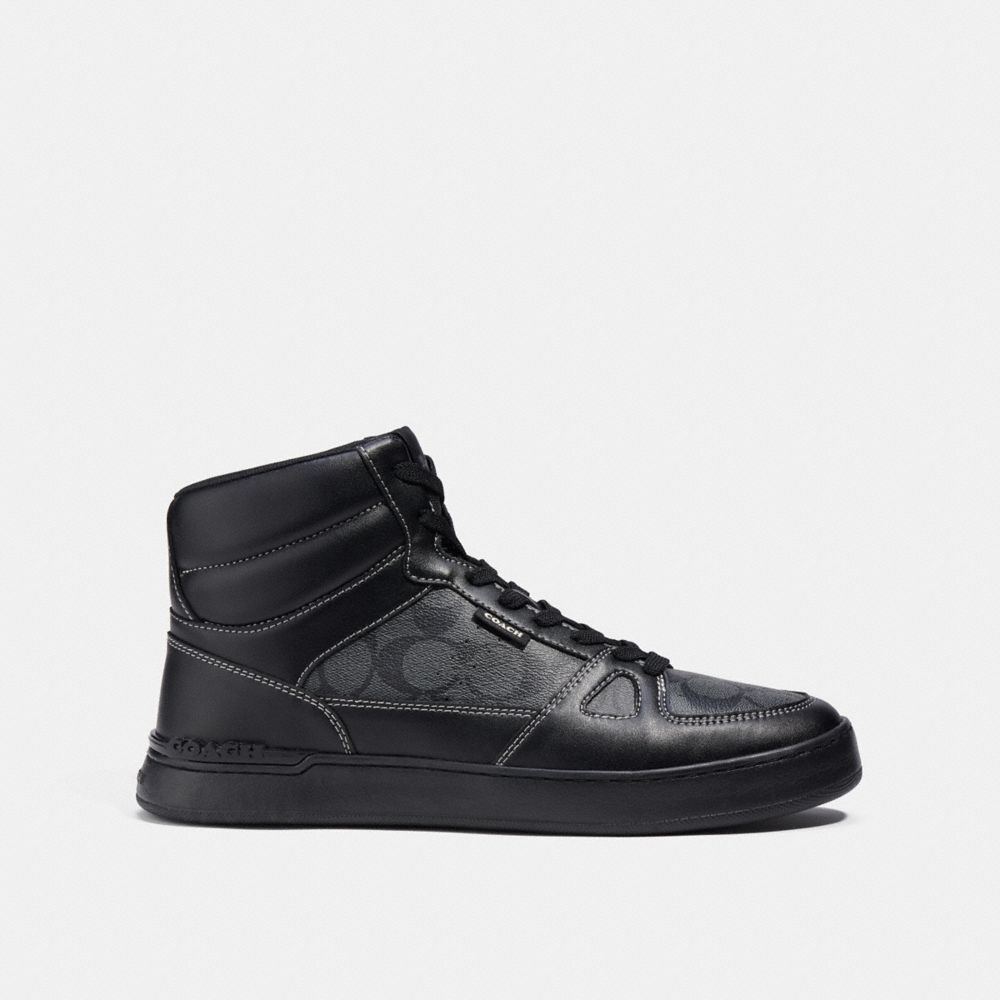 COACH®,CLIP COURT HIGH TOP SNEAKER IN SIGNATURE CANVAS,Black,Angle View