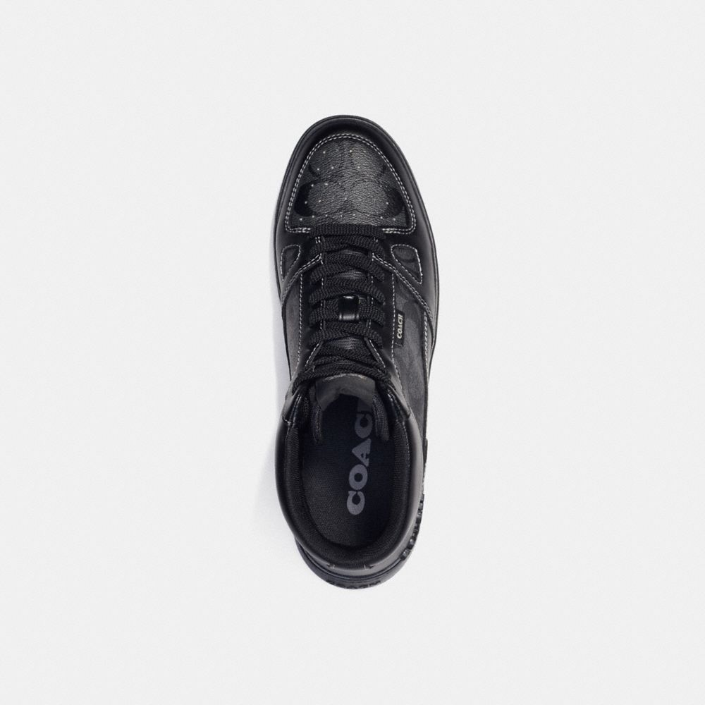 COACH®,CLIP COURT HIGH TOP SNEAKER IN SIGNATURE CANVAS,Black,Inside View,Top View