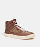 COACH®,CLIP COURT HIGH TOP SNEAKER IN SIGNATURE CANVAS,Signature Coated Canvas,Saddle,Front View