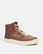 COACH®,CLIP COURT HIGH TOP SNEAKER IN SIGNATURE CANVAS,Signature Coated Canvas,Saddle,Front View
