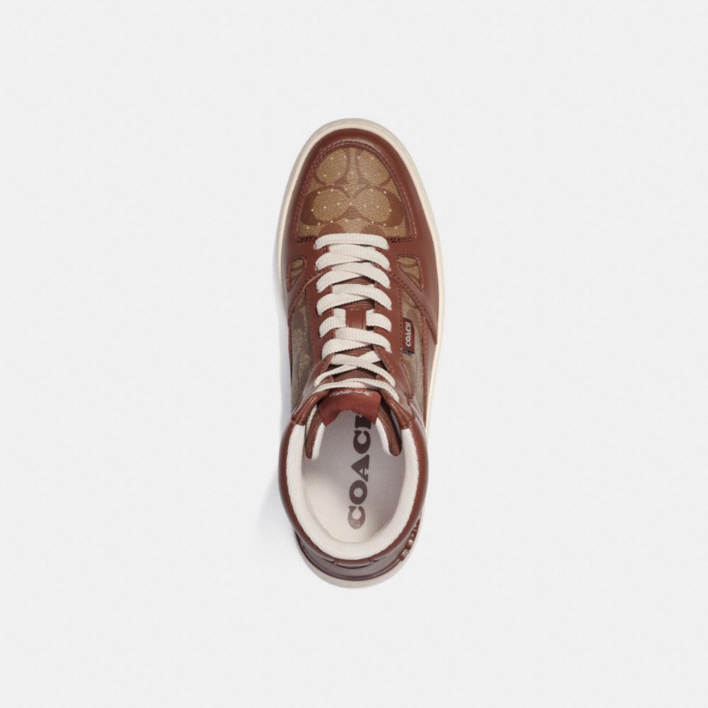 COACH®,CLIP COURT HIGH TOP SNEAKER IN SIGNATURE CANVAS,Saddle,Inside View,Top View