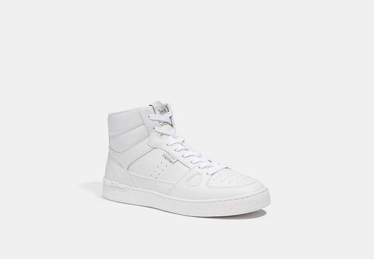 COACH®,CLIP COURT HIGH TOP SNEAKER,Leather,Optic White,Front View