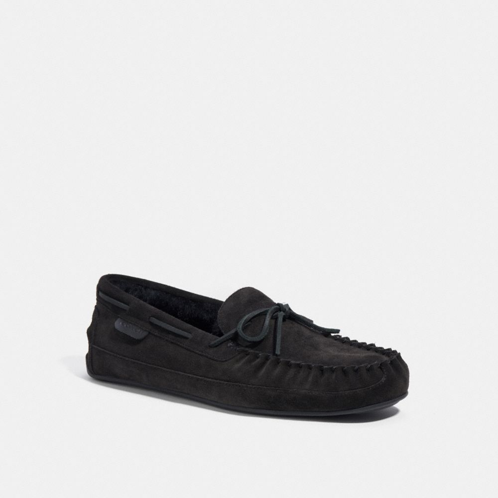 COACH®,FLEECE SHEARLING MOCCASIN,Black,Front View