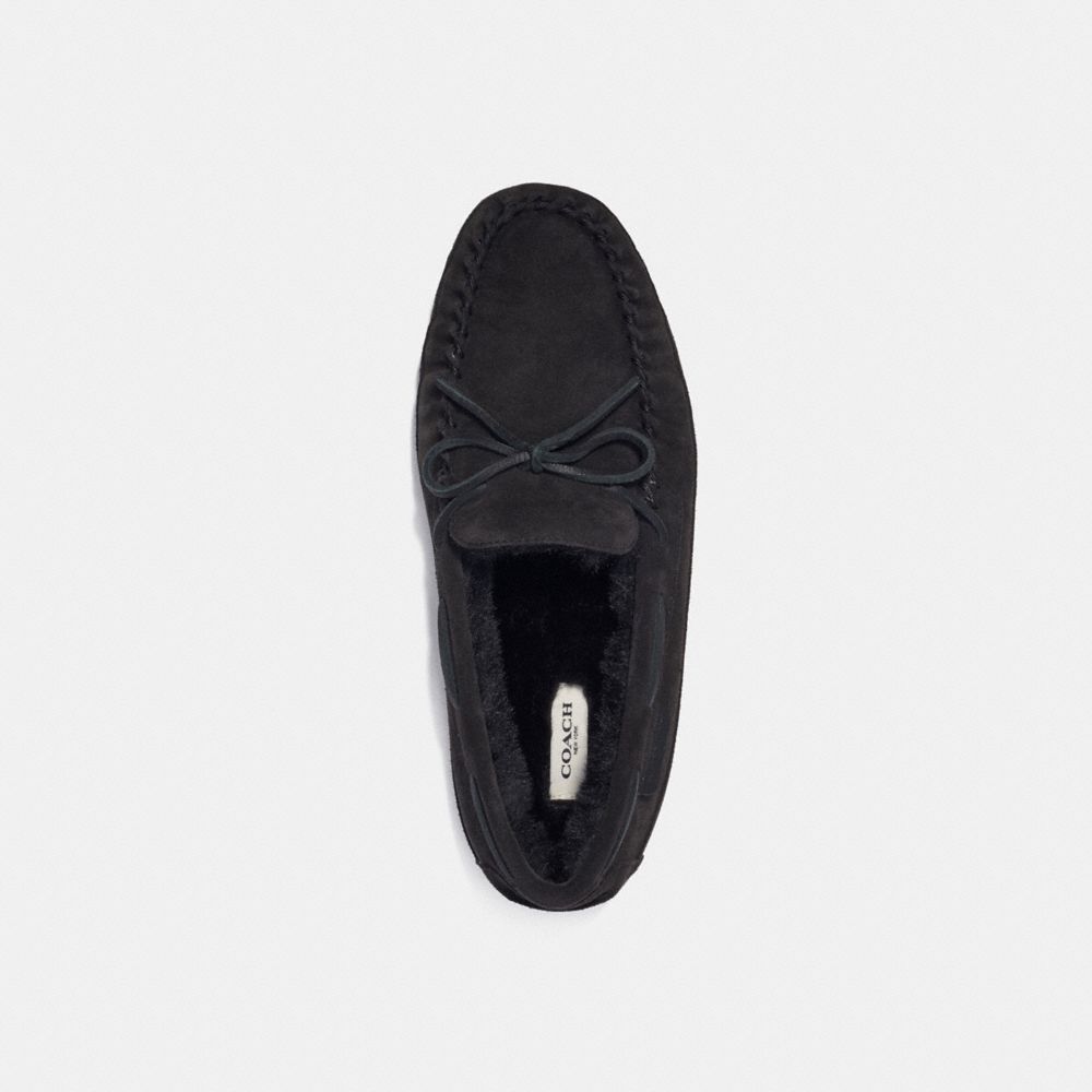 COACH®,FLEECE SHEARLING MOCCASIN,Black,Inside View,Top View