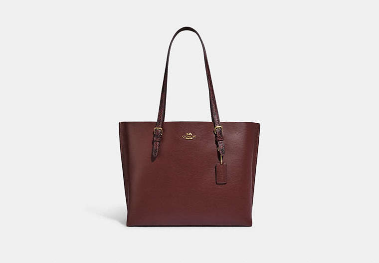 COACH®,MOLLIE TOTE,Snakeskin Leather,Large,Gold/Wine Multi,Front View