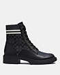 COACH®,LIVIA BOOTIE IN SIGNATURE KNIT,Leather,Black,Angle View