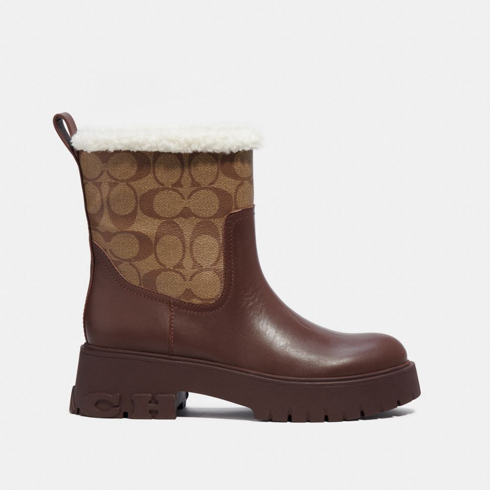 COACH®,RAINA BOOT IN SIGNATURE JACQUARD,Walnut Brown,Angle View