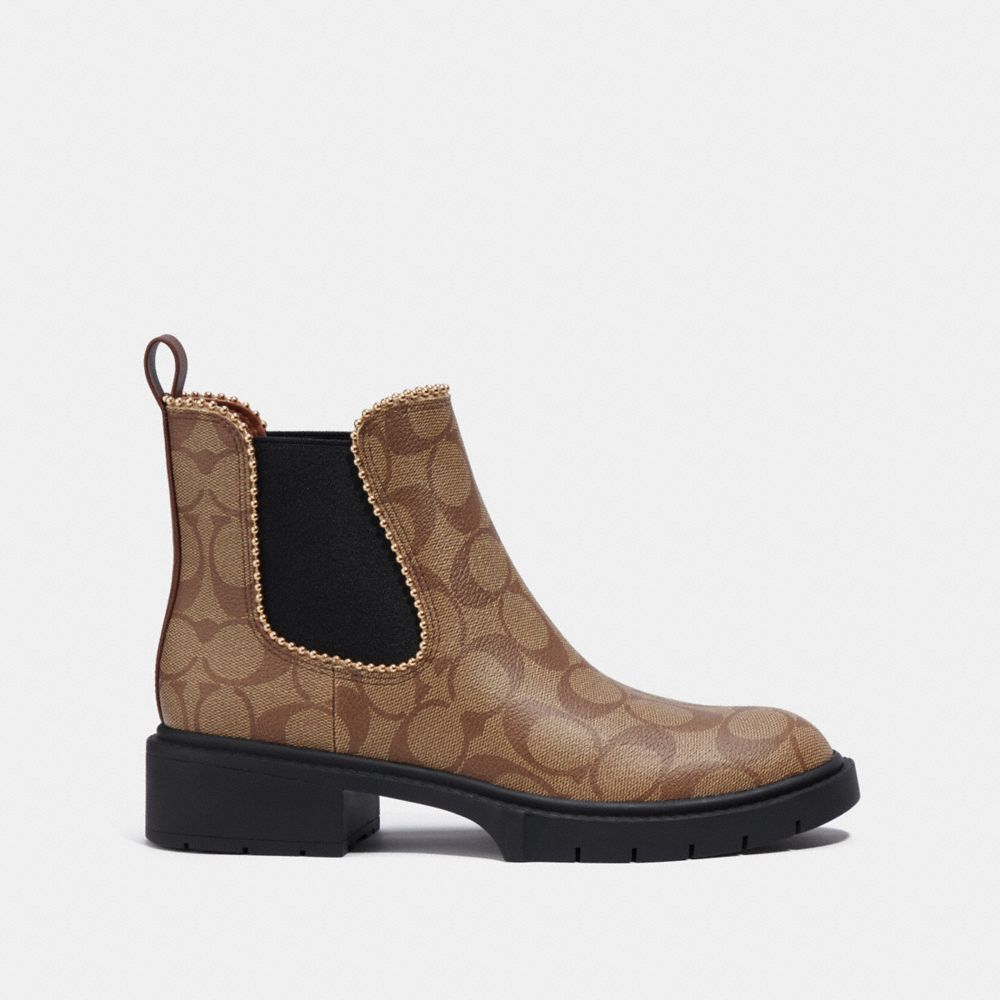 COACH®,LEVY BOOTIE IN SIGNATURE CANVAS,Khaki/Black,Angle View