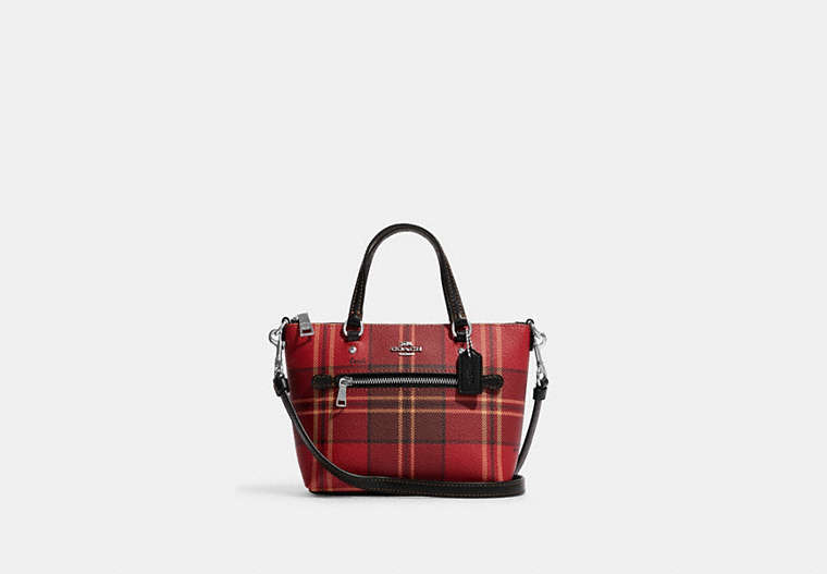 COACH®,MINI GALLERY CROSSBODY WITH TARTAN PLAID PRINT,Small,Silver/Red/Black Multi,Front View