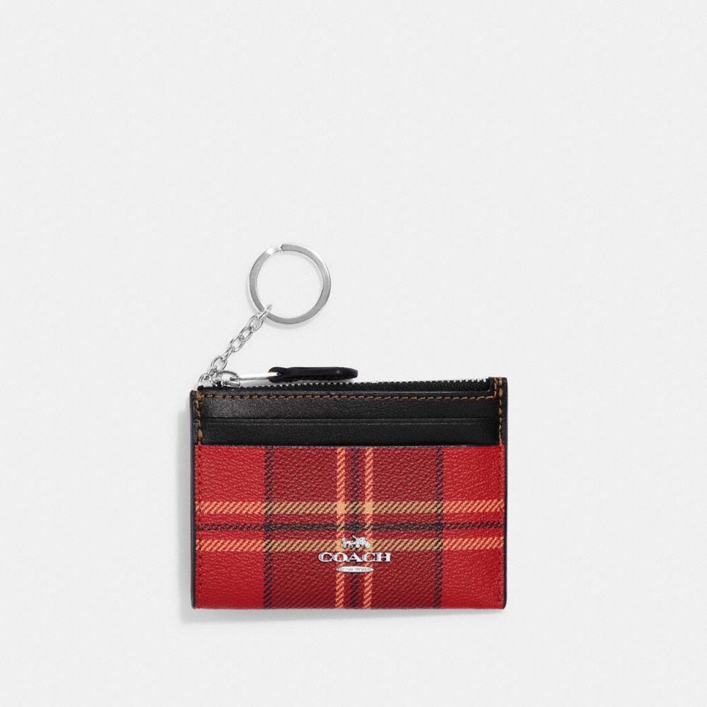 NEW COACH Novelty Plaid Print ID Case/CF238B Black in a gift factory box Red without Box