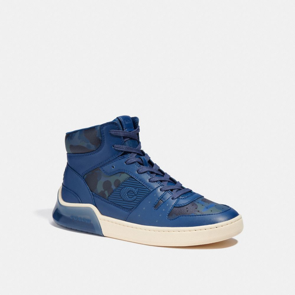 COACH®,CITYSOLE HIGH TOP SNEAKER WITH CAMO PRINT,Leather,Camo,Navy Camo,Front View image number 0