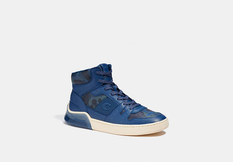 COACH®,CITYSOLE HIGH TOP SNEAKER WITH CAMO PRINT,Leather,Camo,Navy Camo,Front View