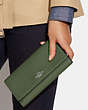 COACH®,SLIM TRIFOLD WALLET,Pebbled Leather,Silver/Dark Sage,Detail View