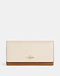 COACH®,SLIM TRIFOLD WALLET IN COLORBLOCK,Refined Pebble Leather,Mini,Im/Ivory/Light Saddle Multi,Front View