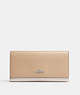 COACH®,SLIM TRIFOLD WALLET IN COLORBLOCK,Refined Pebble Leather,Silver/Sandy Beige Multi,Front View