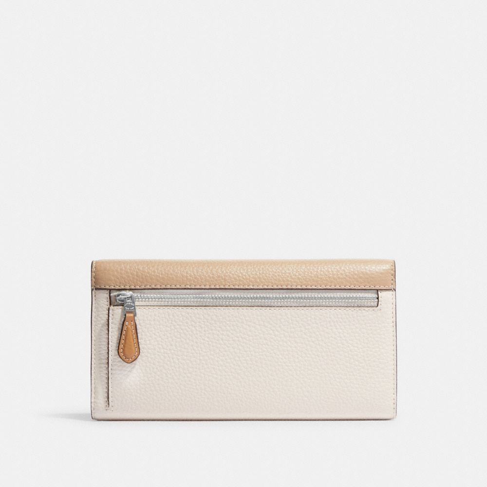 COACH®,SLIM TRIFOLD WALLET IN COLORBLOCK,Novelty Leather,Mini,Silver/Sandy Beige Multi,Back View