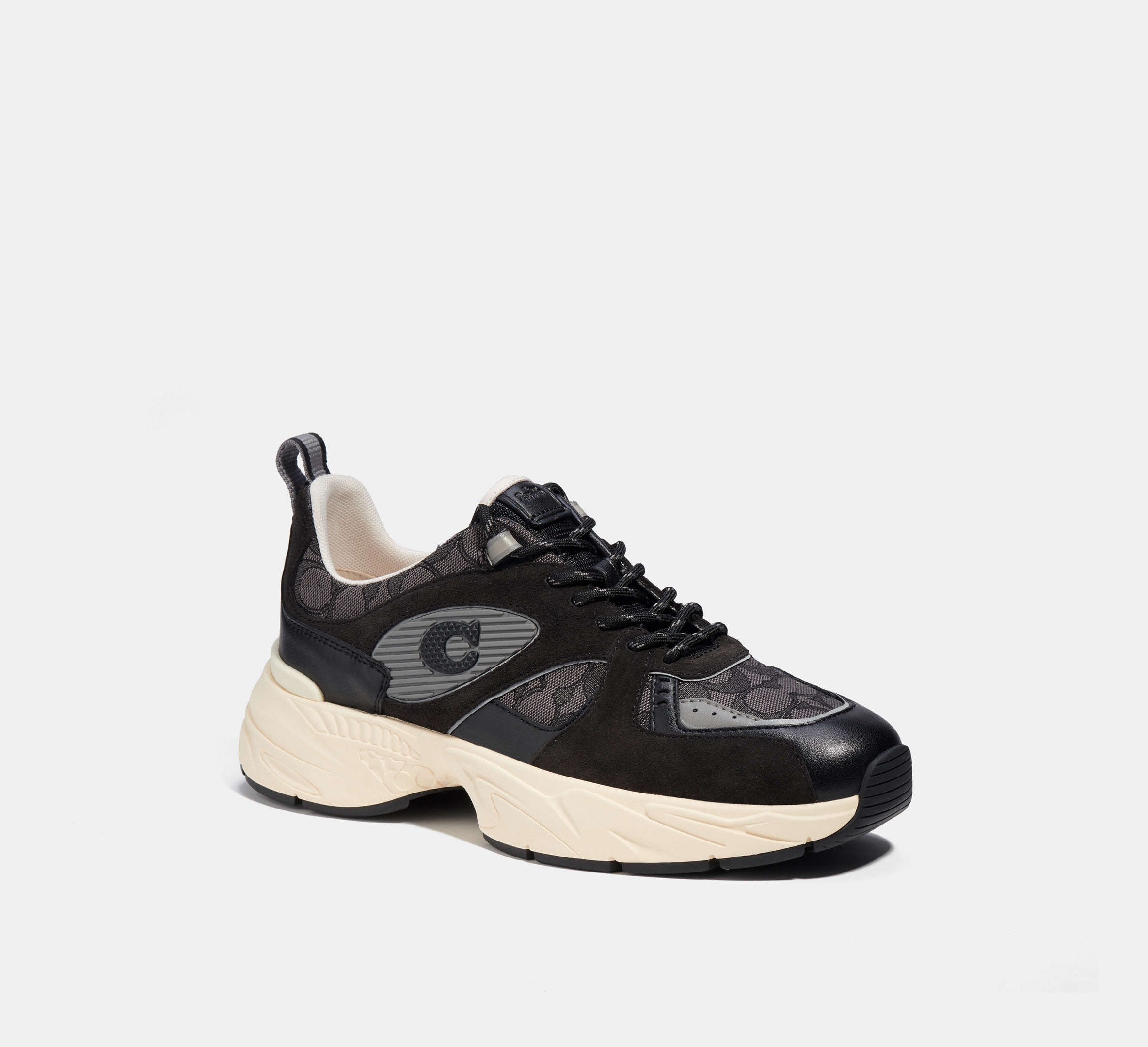 COACH®,TECH RUNNER WITH SIGNATURE JACQUARD,Leather,Black,Front View