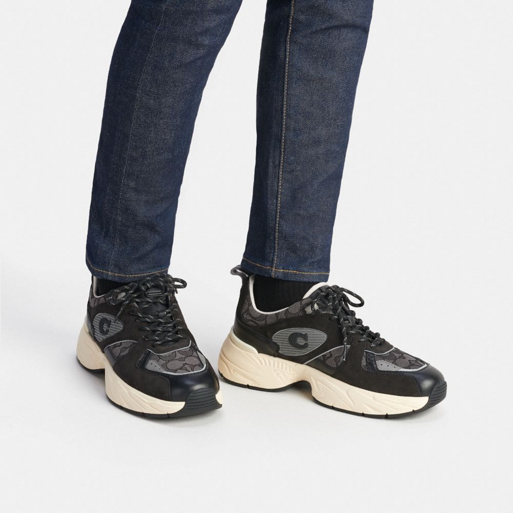  Coach Men's Signature Jacquard Leather Lace Up Skate Sneaker  Shoe, Black, 7