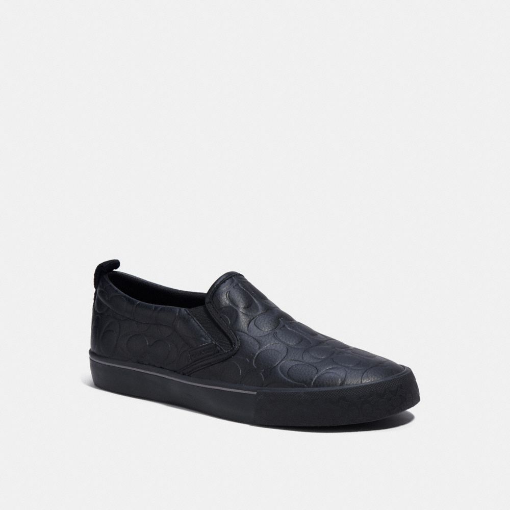 COACH®,SKATE SLIP ON SNEAKER IN SIGNATURE LEATHER,Black,Front View image number 0