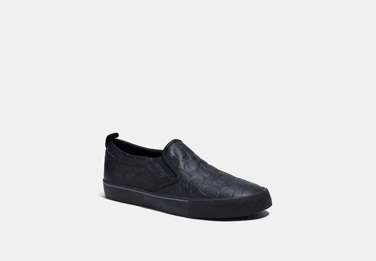 COACH®,SKATE SLIP ON SNEAKER IN SIGNATURE LEATHER,Black,Front View image number 0