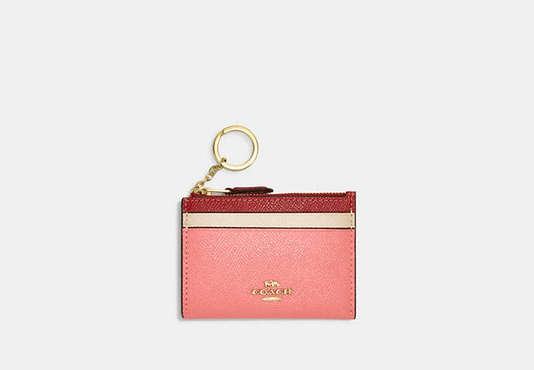 COACH®,MINI SKINNY ID CASE IN COLORBLOCK,Crossgrain Leather,Mini,Gold/Candy Pink Multi,Front View