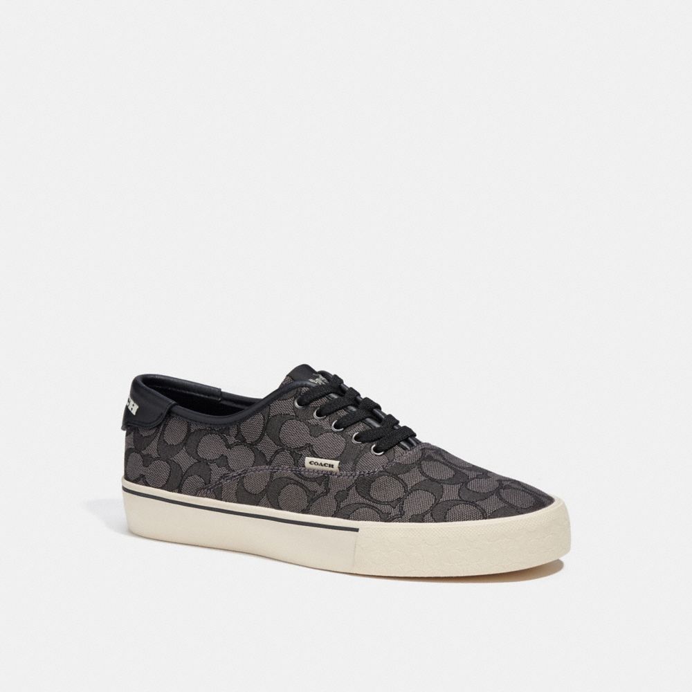 COACH®,SKATE LACE UP SNEAKER IN SIGNATURE JACQUARD,Leather,Black,Front View image number 0