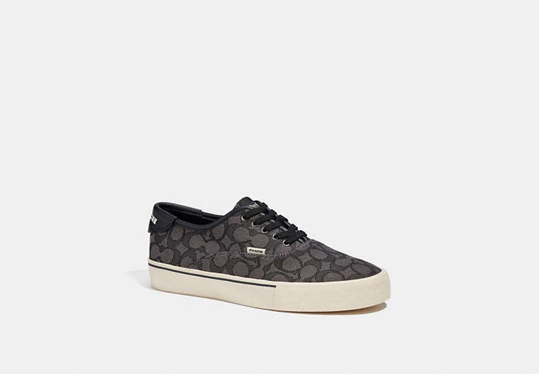 COACH®,SKATE LACE UP SNEAKER IN SIGNATURE JACQUARD,Leather,Black,Front View image number 0